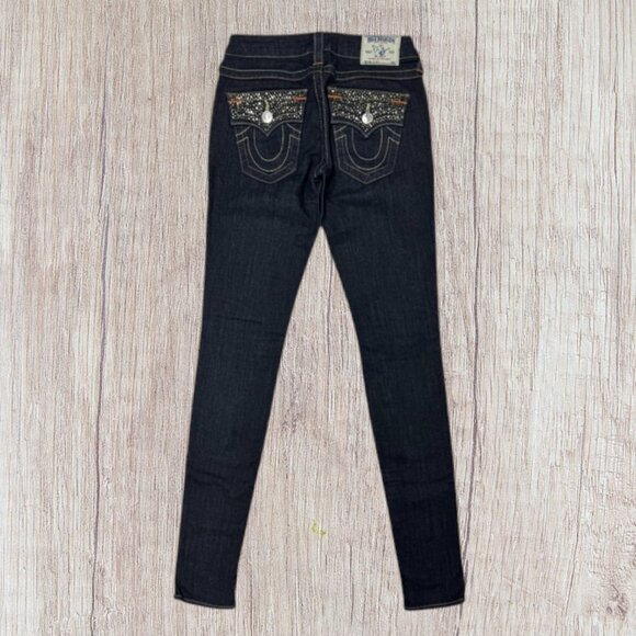 True Religion Vintage Skinny Distressed Rhinestones Pockets Women's Jeans 26 - Picture 2 of 12